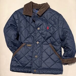 Ralph Lauren Navy Quilted Jacket with Brown Trim